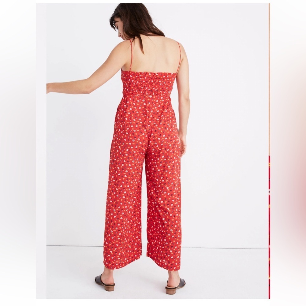 Madewell Red Floral Wide Leg Cami Jumpsuit with Pockets SZ 2 - Picture 3 of 16